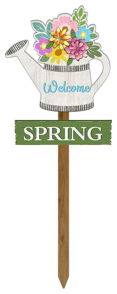 Spring watering can garden stake