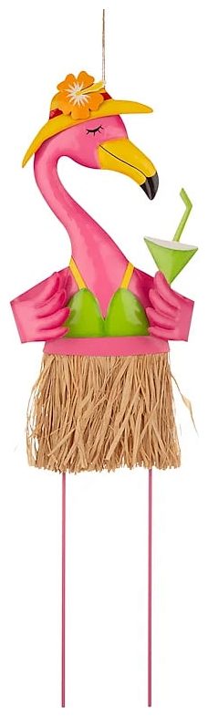 Flamingo with broom garden stake