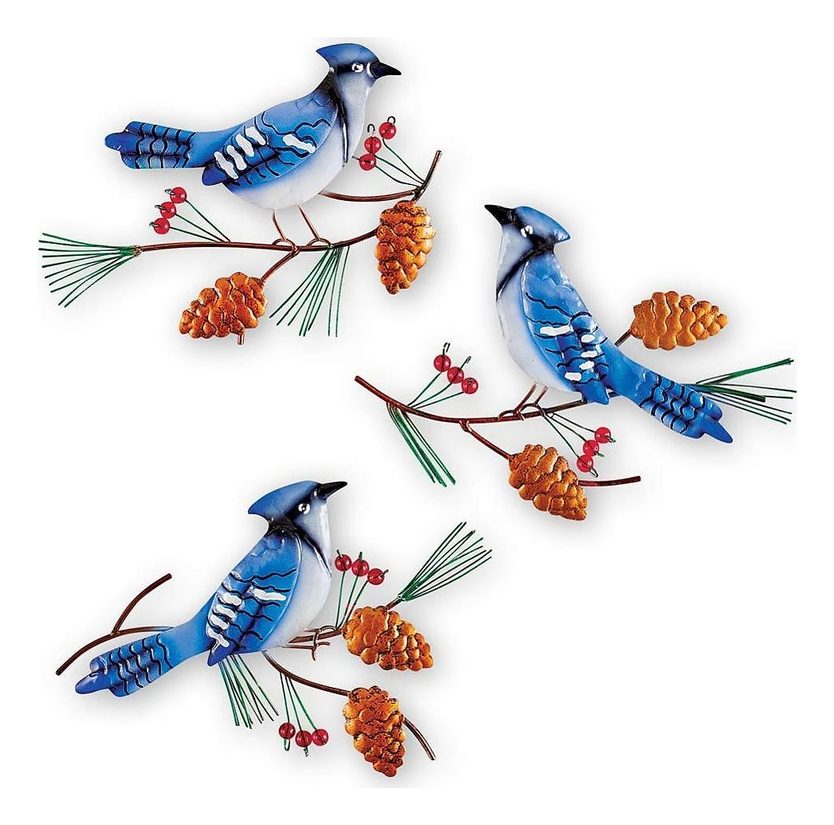 Blue jay birds metal wall art