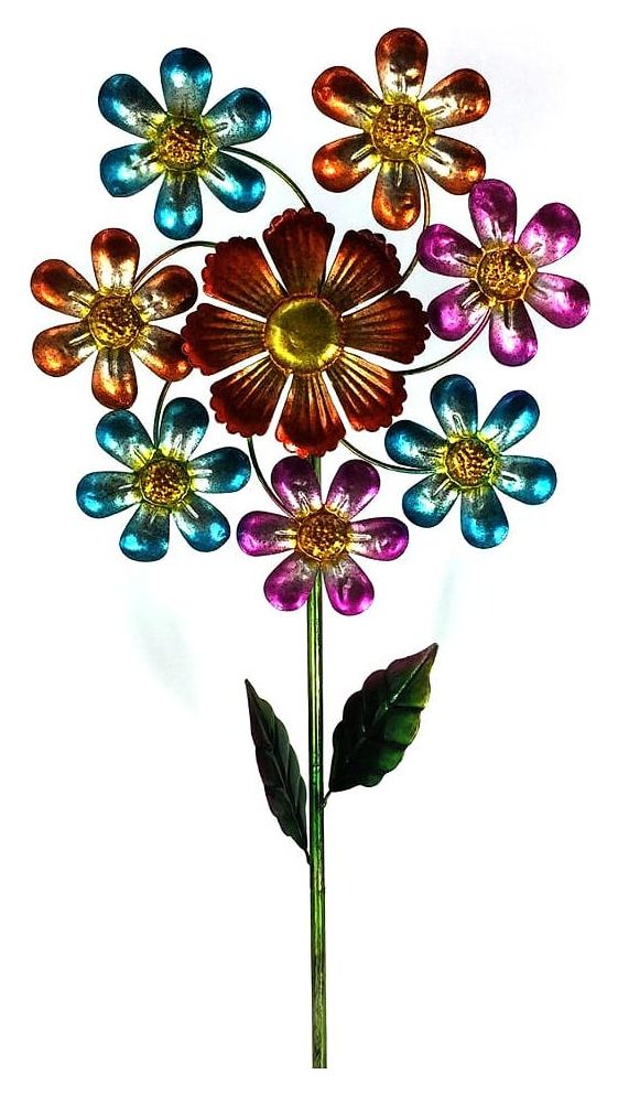 Metal flower wind spinner stake
