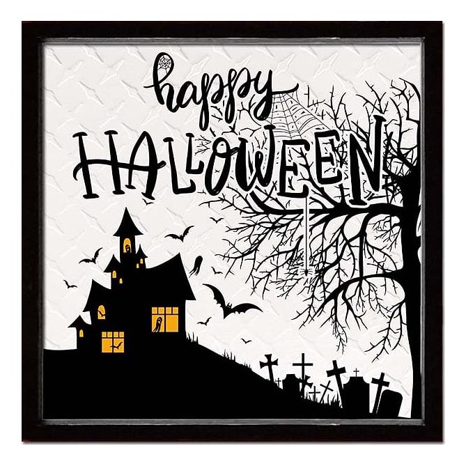 Happy Halloween haunted house framed sign