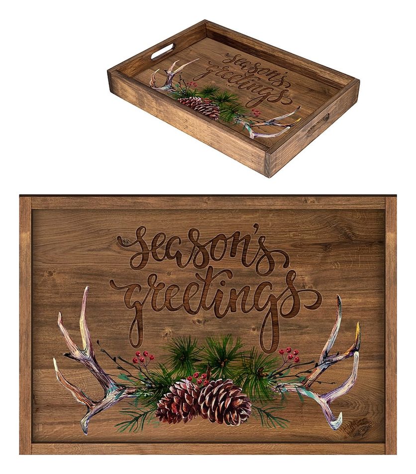 Season's Greetings wooden tray