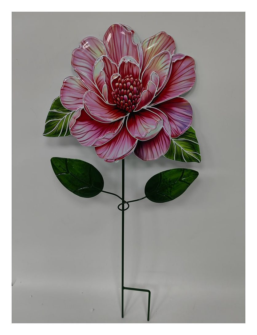 Metal peony flower garden stake