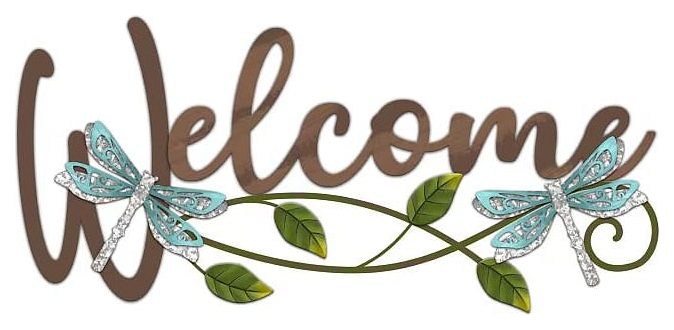 Welcome dragonfly metal wall sign