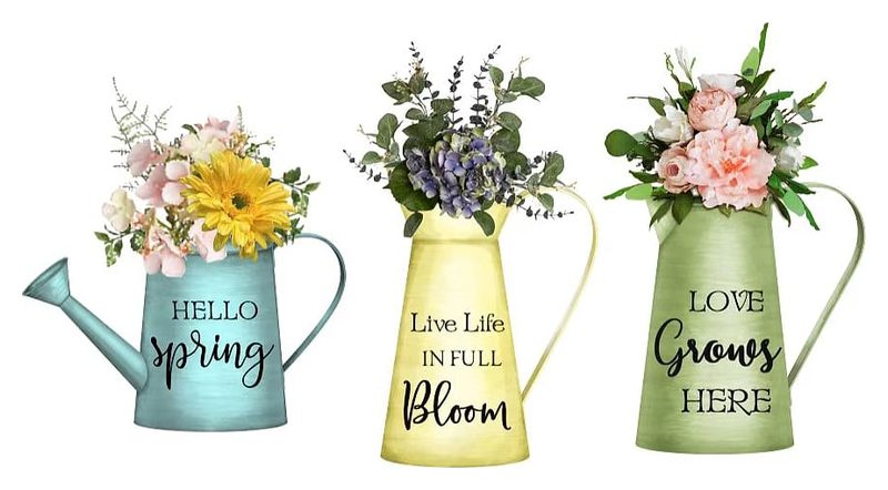Watering can floral standing set, 3pcs