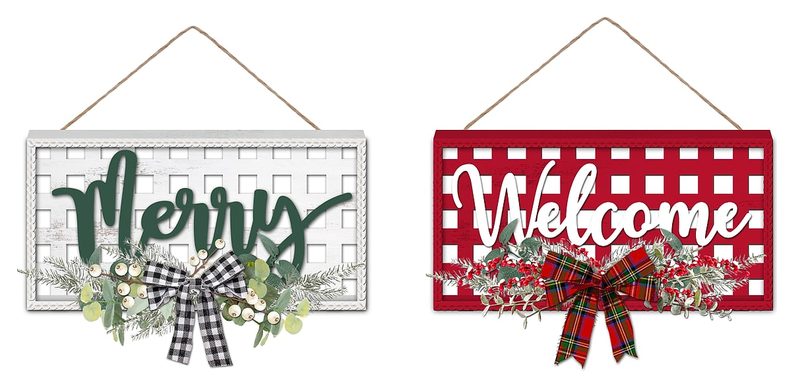 Merry and Welcome woven panel door hanger, pair