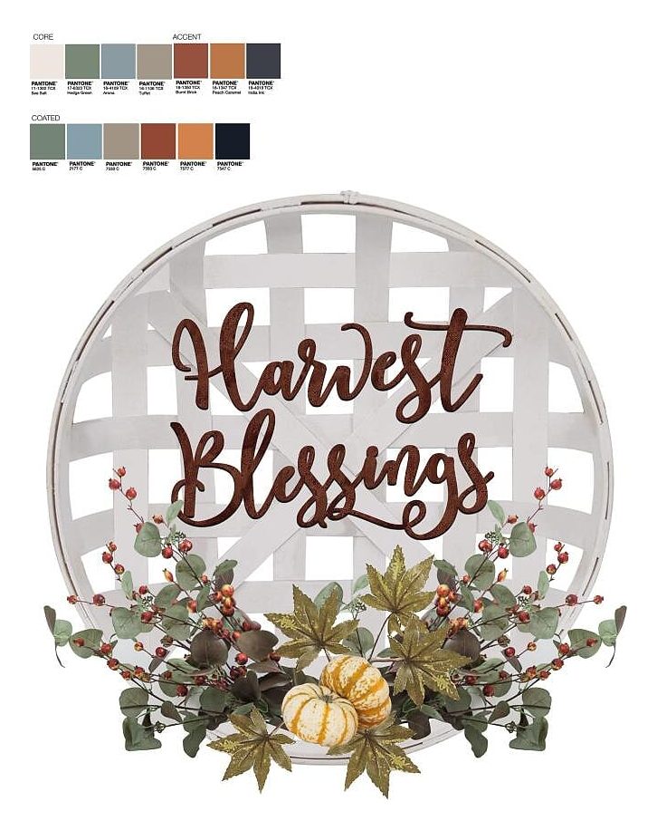 Harvest Blessings round tobacco basket wall decor