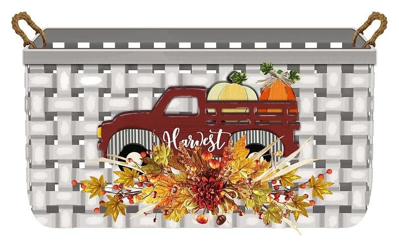 Harvest red truck woven basket wall decor