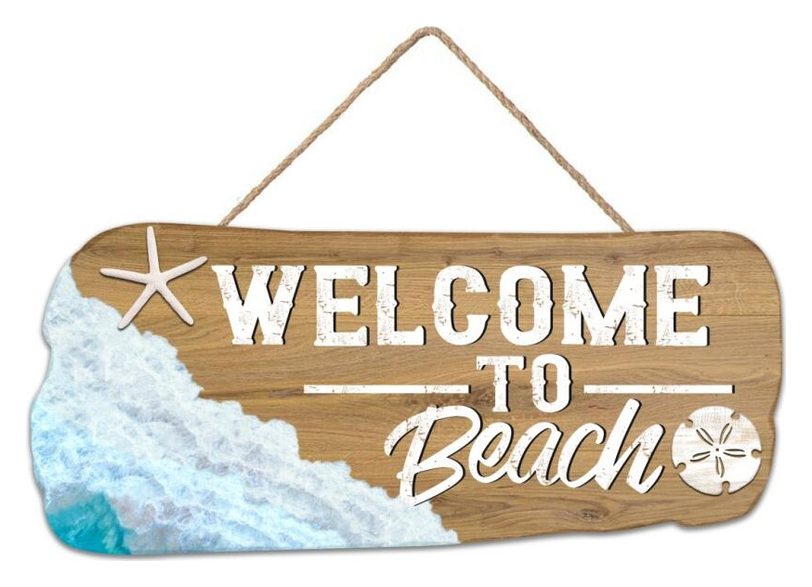 Welcome To Beach driftwood hanging sign