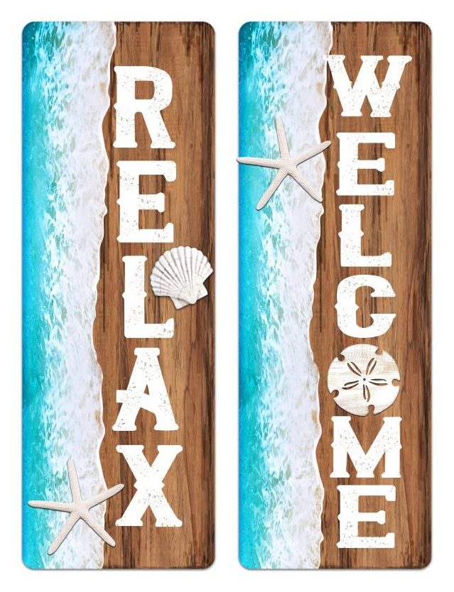 Relax and Welcome beach porch sign, pair