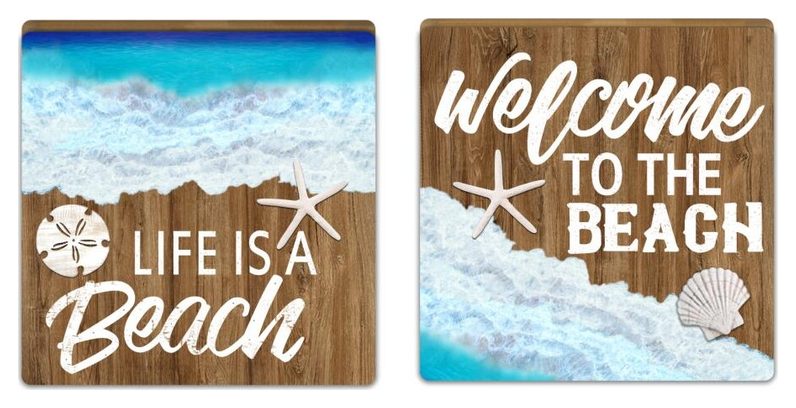 Life Is A Beach and Welcome square wall sign, pair
