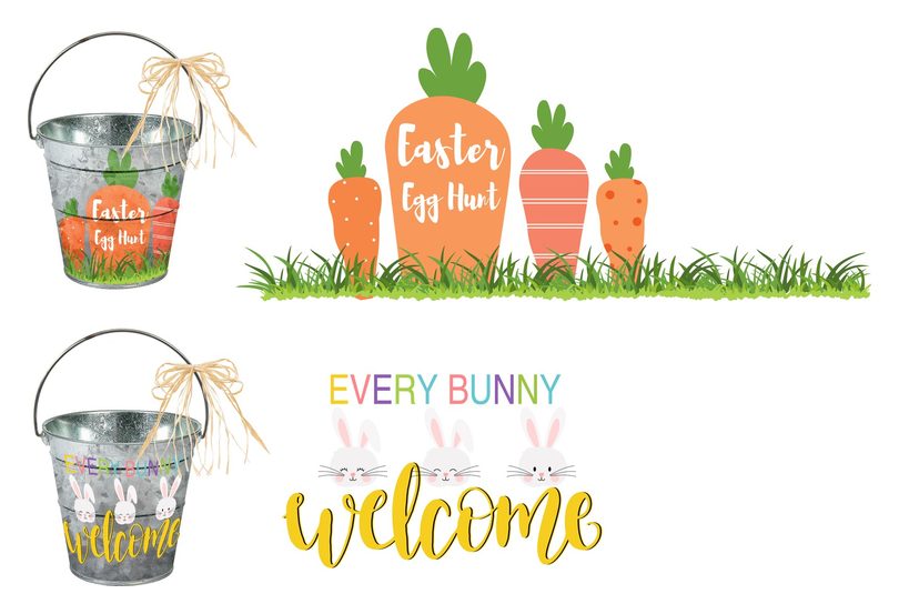 Easter Egg Hunt bucket and carrot lawn sign set