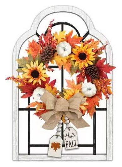 Hello Fall arched window wreath