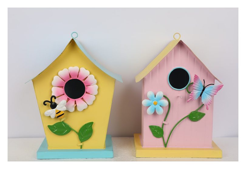 Sunflower and butterfly birdhouse, pair